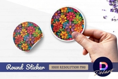 Colorful floral pattern Round Sticker PNG Product Image 1