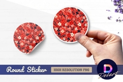 Red floral pattern Round Sticker PNG Product Image 1