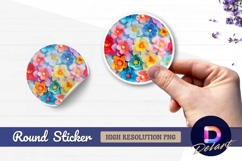 Colorful decorative flowers Round Sticker PNG Product Image 1