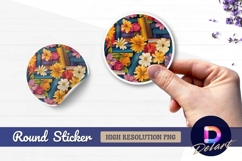 Books and flowers circle design for print Round Sticker PNG Product Image 1