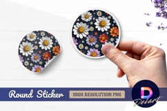 Colorful daisies floral pattern Round Sticker PNG Product Image 1