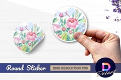 Watercolor floral garden round sticker png Product Image 1