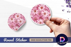 Pink daisy flowers floral arrangement Round Sticker PNG Product Image 1