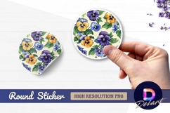 Pansies floral pattern Round Sticker PNG Product Image 1