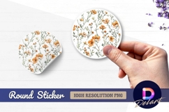 Orange floral watercolor pattern Round Sticker PNG Product Image 1