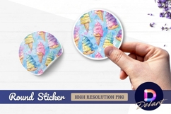 Watercolor ice cream cones pattern Round Sticker PNG Product Image 1