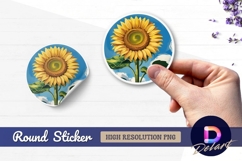 Sunflower illustration against a blue sky round sticker png Product Image 1