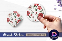 Red and white floral pattern round sticker png Product Image 1