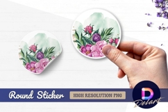 Watercolor floral arrangement round sticker png design Product Image 1