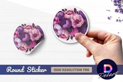 Purple peony bouquet round sticker png Product Image 1