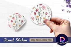 Floral cosmos flower pattern round sticker png Product Image 1