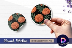 Orange marigold flowers black background round sticker png Product Image 1