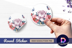 Watercolor flowers and butterflies round sticker png Product Image 1