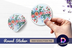 Watercolor floral arrangement round sticker png Product Image 1