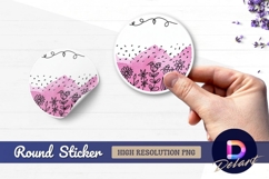 Pink watercolor flowers round sticker png Product Image 1