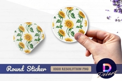 Watercolor sunflower floral pattern round sticker png Product Image 1