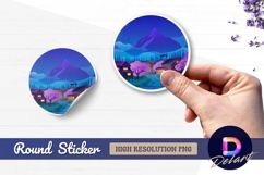 Japanese village night landscape round sticker png Product Image 1