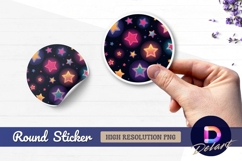 Colorful stars on black background round sticker png Product Image 1