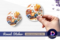 Fall truck pumpkins farmhouse round sticker png Product Image 1