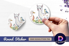 Cute alpaca duck and bird watercolor Round Sticker PNG Product Image 1