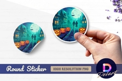 Halloween night pumpkin couple round sticker png Product Image 1