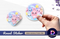 Cute cartoon bunnies and stars round sticker png Product Image 1