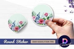 Watercolor floral arrangement round sticker png Product Image 1