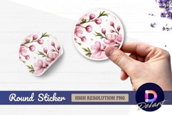 Watercolor cherry blossom floral round sticker png Product Image 1