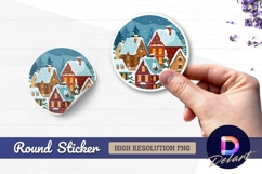 Winter village scene round sticker png Product Image 1
