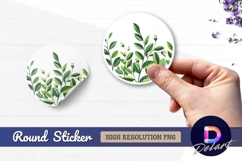 Green leafy branches round sticker png design Product Image 1