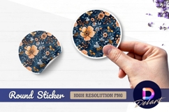 Floral and bee illustration for Round Sticker PNG Product Image 1