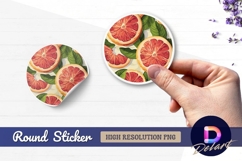 Grapefruit slices with leaves Round Sticker PNG Product Image 1