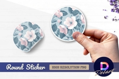 Pink flowers and leaves circular Round Sticker PNG Product Image 1