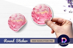 Pink tropical landscape Round Sticker PNG Product Image 1