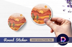 Desert landscape paper cut Round Sticker PNG Product Image 1