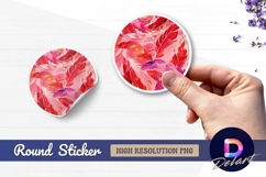Pink and red feather pattern Round Sticker PNG Product Image 1