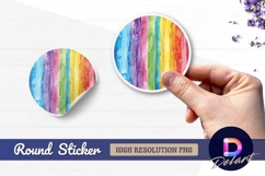 Watercolor rainbow vertical stripes Round Sticker PNG Product Image 1