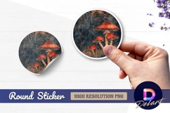 Amanita mushrooms in a woodland Round Sticker PNG Product Image 1
