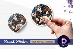 Unicorns with flowers Round Sticker PNG Product Image 1