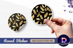 Golden feathers on black Round Sticker PNG Product Image 1