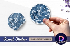 Floral cherry blossom pattern on blue Round Sticker PNG Product Image 1