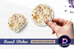 Sepia flowers floral pattern Round Sticker PNG Product Image 1