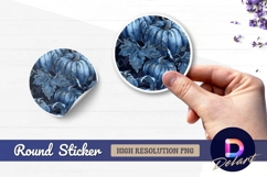 Blue pumpkins with leaves round sticker png Product Image 1