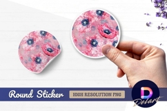Pink poppy floral pattern round sticker png Product Image 1