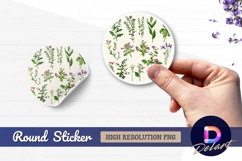 Watercolor floral herbs and plants round sticker png Product Image 1