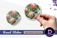 Exotic protea flowers pattern round sticker png Product Image 1