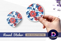 Red floral pattern with blue leaves Round Sticker PNG Product Image 1