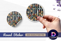 Floral pattern on wood fence round sticker png Product Image 1