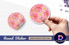 Pink daffodils watercolor pattern round sticker png Product Image 1