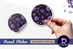 Purple floral watercolor round sticker png design Product Image 1